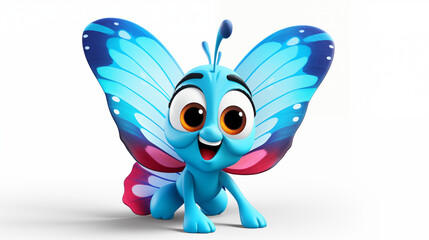 Obraz premium 3d cartoon cute blue butterfly on white background