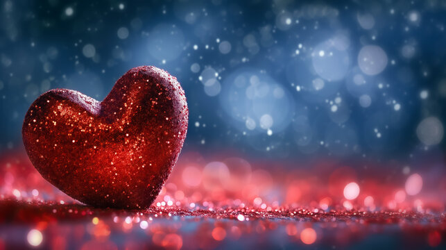 sparkling shiny heart with glitter and bokeh background for valentines day