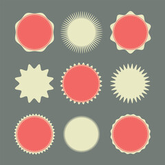 A set of retro stickers and ribbons. Round Badges for your design. Blank for your text, Web site and project. Stickers design template. Vector Symbol Illustration.