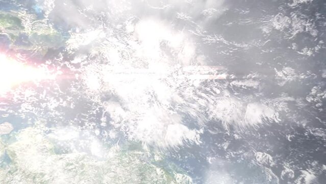 Zoom in from space and focus on Le Robert, France. 3D Animation. Background for travel intro. Elements of this image furnished by NASA