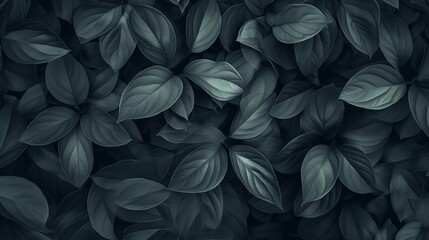 Background of abstract leaves with a focus on aesthetic minimalism. The composition features a dark backdrop providing ample copy space, highlighted by a trendy sage color palette. - obrazy, fototapety, plakaty