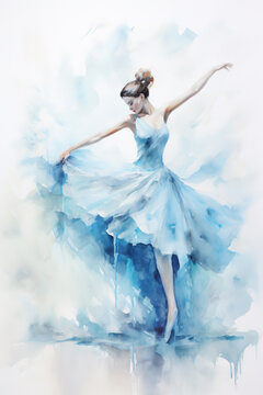 Impasto oil or watercolor and alcohol painting. Graceful dancing ballerina
