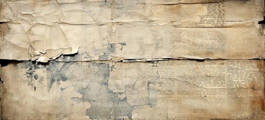 Obraz premium old, wrinkled newspaper page photo of vintage and aging paper texture, in the style of rendered in cinema4d, fragmented advertising. 