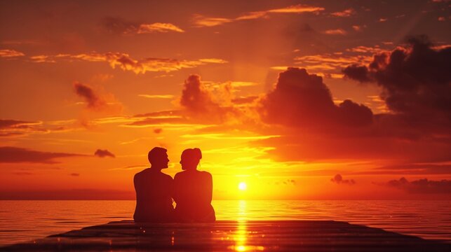 A beautifully composed image of a couple enjoying a scenic sunset together on Valentine's Day, the high-resolution camera highlighting the romantic connection between them