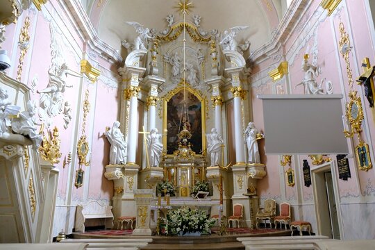 Dukla, Poland - 15 July 2020: Details of interior of church St. Mary Magdalene in Dukla from the 18th century - a pearl of Rococo