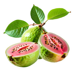 guava fruit with leaf on transparent background