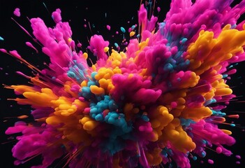 Abstract colorful neon watercolor ink explosion on black background