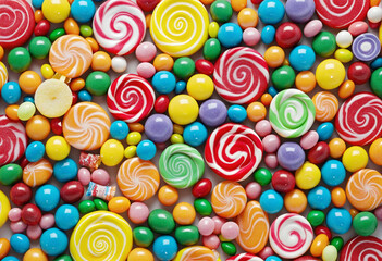 Fototapeta na wymiar Assortment of Multicolored Lollipops and Spherical Sweets