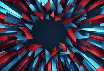 Abstract geometric style dark background Blur background with glass Blue red colors around hole
