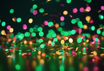 Naklejka premium A festive and colorful party with flying neon confetti in green and pink and gold tones