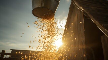 The process of machine drying and sorting of freshly harvested wheat grains at the factory. Agriculture, farming, economics concepts.