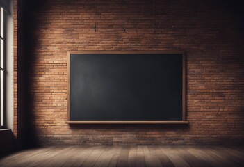 A school blackboard hanging over a brick wall in the style of panorama