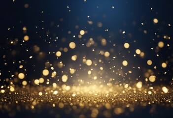Fototapeta na wymiar Christmas Golden light shine particles falling on navy background