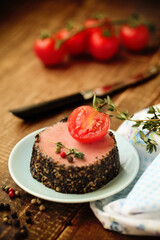 Tasty duck pate appetizer with fresh herbs