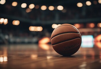 Close up of a Basketball ball on the stadium floor