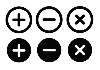 add,subtract and exit icon vector on white background