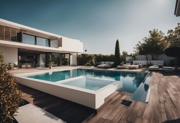 Luxury modern home with backyard swimming pool