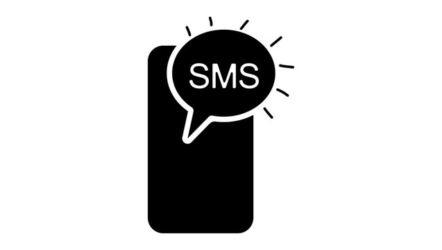 sms symbol on phone, black isolated silhouette