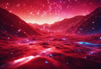 Abstract colorful digital landscape with flowing particles Cyber or technology background Neon red futuristic landscape