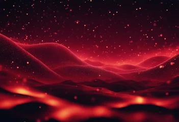 Fototapeten Abstract colorful digital landscape with flowing particles Cyber or technology background Neon red landscape mountains © FrameFinesse