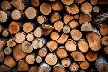 Fototapeta premium Chopped and neatly stacked firewood.