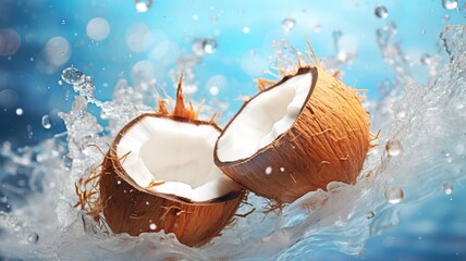 Coconuts in water, mystical, abstract background.