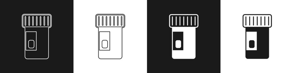 Set Vitamin complex of pill capsule icon isolated on black and white background. Healthy lifestyle. Vector