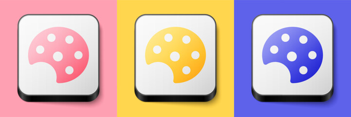 Isometric Palette icon isolated on pink, yellow and blue background. Square button. Vector