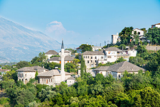 View over city of Gjirokastra in albania