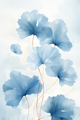 blue watercolor background with ginkgo leaves
