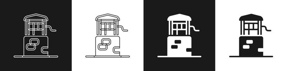 Set Well icon isolated on black and white background. Vector
