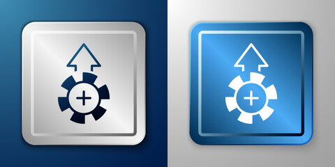 White Casino chips icon isolated on blue and grey background. Casino gambling. Silver and blue square button. Vector