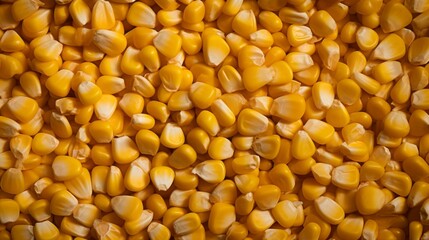 Close-up Top view of the texture of freshly harvested yellow corn kernels. Agriculture, food concepts.