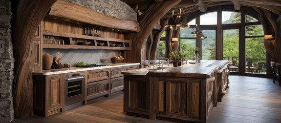 Impressive wood kitchen in a house.