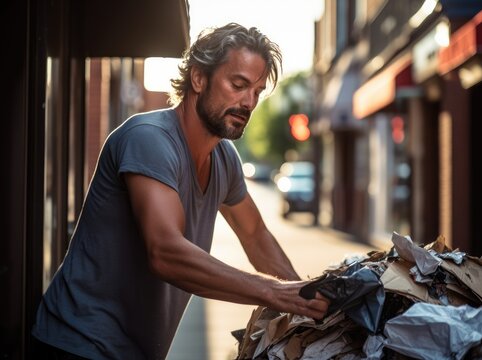 Man putting out trash can, social responsibility image