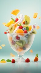 Creamy and Delicious Ambrosia Salad with Sweet Fruits and Berries - A Generative AI Stock Image for Salad and Dessert Food Lovers