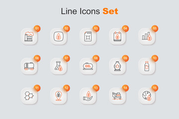 Set line Oil drop with dollar symbol, platform in the sea, Molecule oil, petrol test tube, tank storage and icon. Vector