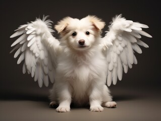 Cute Puppy with White Wings Sitting Backwards