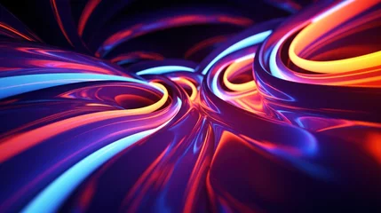 Deurstickers Dark and Chaotic 3D Rendering of Neon Lines on HDRI Cart Background for Graphic Resources. © Sandris_ua