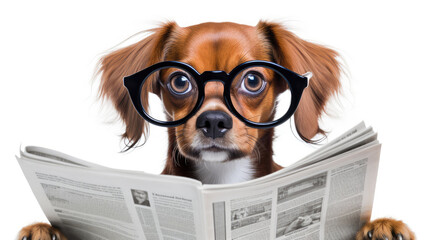 shocked dog reading a newspaper - obrazy, fototapety, plakaty