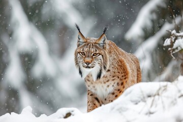 Fototapeta premium European lynx in a snowy forest in the winter.