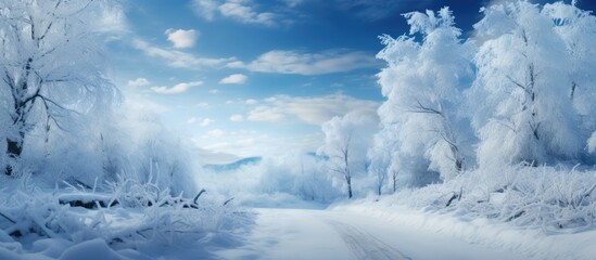 Fairy tale winter road through cleared snow-cleared asphalt.