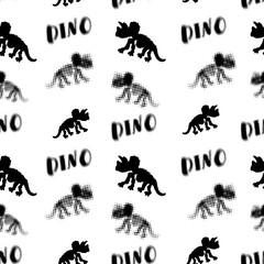 Dinosaurs silhouette seamless pattern black and white illustration of a predator animal
