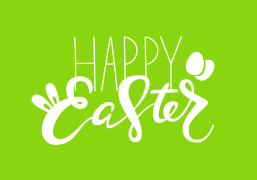 Cute Happy Easter lettering quote with bunny ears and eggs
