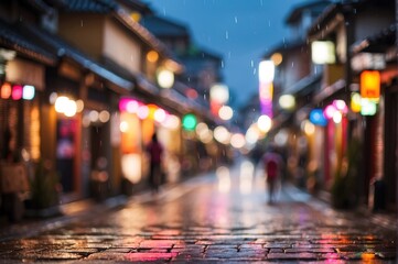 Japanese village street view with blurred defocused background