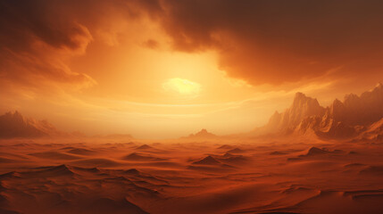 Desert landscape engulfed in a sandstorm during the day