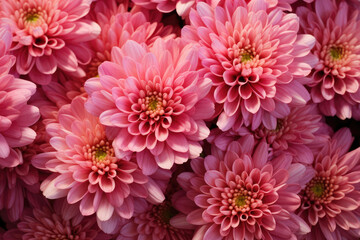 Many pink dahlias, top view