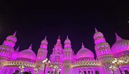 Raamstickers Dubai UAE Global village night view with lights  landscape image isolated Nice background display Beautiful colourful natural beauty scenery Great Views HD Photo  © Rafiudeen