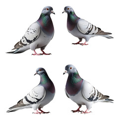 Fototapeta premium Beautiful Pigeon set isolated on a white background. Generative AI