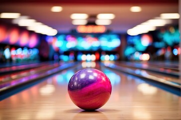 Colorful bowling ball, blurred defocused background - obrazy, fototapety, plakaty
